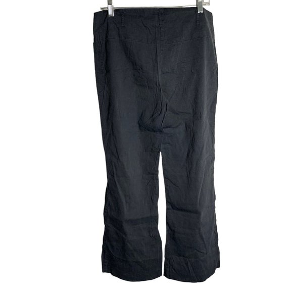 Theory Linen Blend Mid Rise Flare Pants 12 Black Front Pockets Zip Belt Loops - Picture 3 of 5